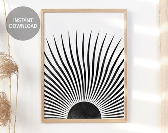 Sun Abstract Wall Art, Black White Abstract Wall Prints, Boho Wall Decor Printable Art, Geometric Minimal Print Decor, Living Room Wall Art