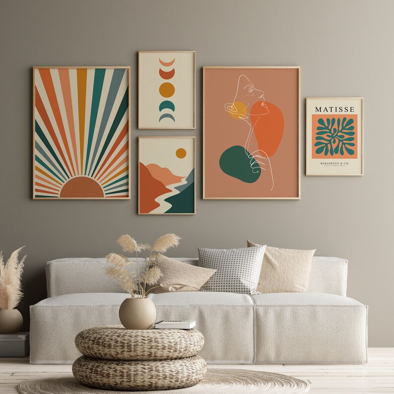 Boho Gallery Wall Set Mid Century Modern Gallery Wall Art Etsy