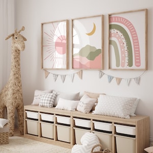 Boho Nursery Print Set: Sun, Rainbow, Moon (Digital Download)