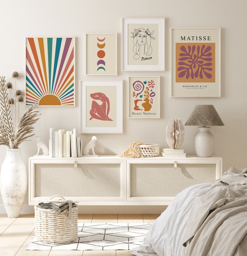 Boho Gallery Wall Set Mid Century Modern Gallery Wall Art Etsy