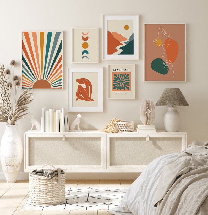Boho Gallery Wall Set Mid Century Modern Gallery Wall Art Etsy
