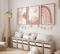 Boho Nursery Pink  Print Set of 3, Sun Rainbow Moon Baby Room Posters, Kids Room Wall Art Decor, Abstract Art Prints, Digital printable Art product logo