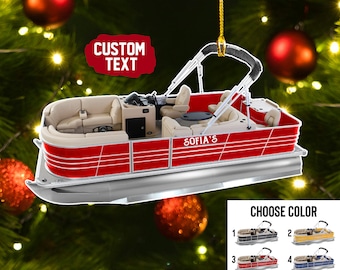 Pontoon Boat with Christmas Tree on Top Holiday Ceramic Ornament | Zazzle