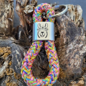 Schlüsselanhänger aus Segeltau / Segelseil, mit versilbertem Zwischenstück "Lama/Alpaka" , auf Wunsch mit Mini-Anhänger