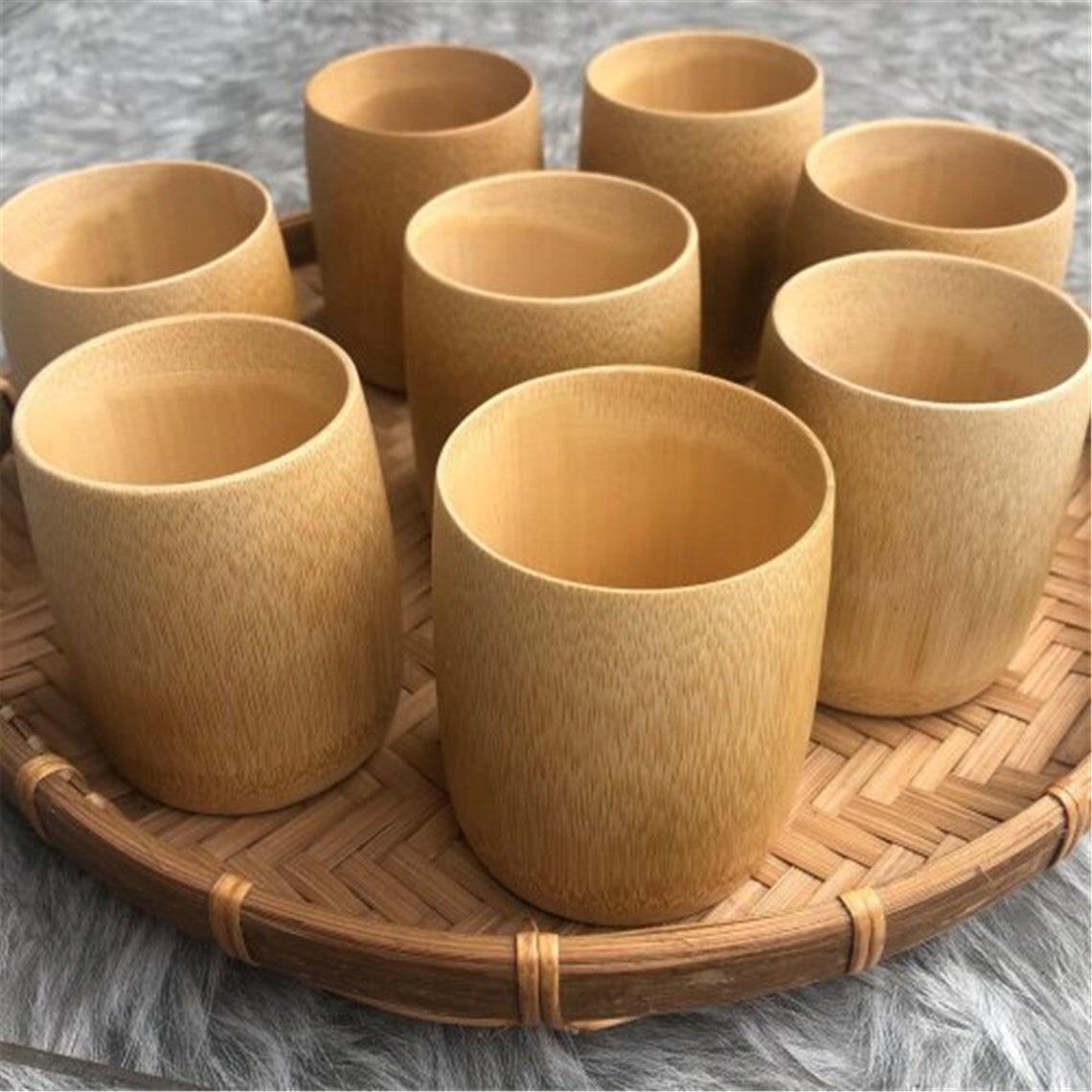 Handcarved Natural Bamboo Drinking Cup Vintage Handmade Mug Etsy