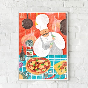 Pizza poster, pizza print, vintage poster