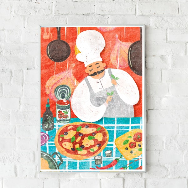 Pizza poster, pizza print, vintage poster