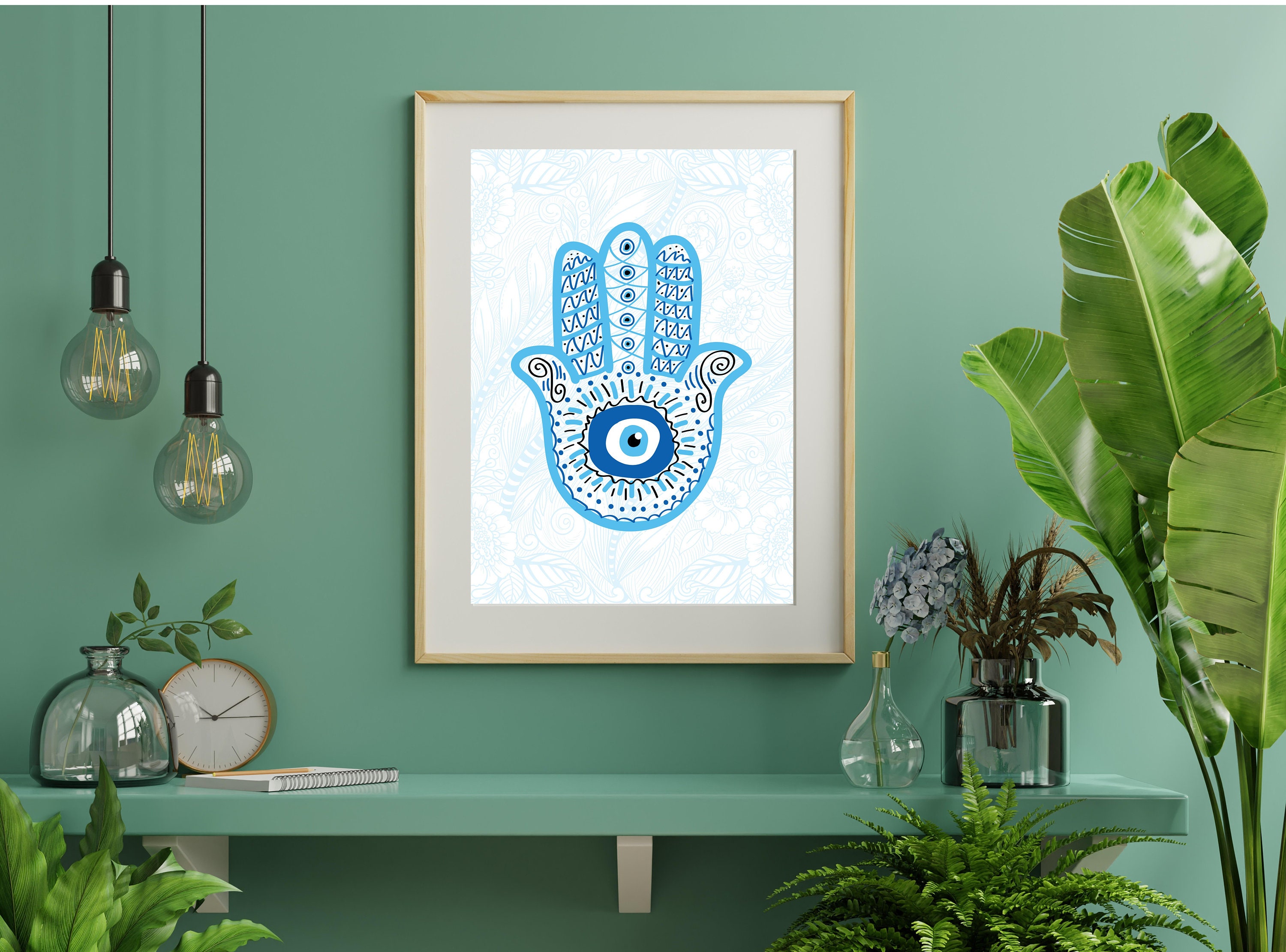 Minimalist Evil Eye Print Hamsa Hand Digital Print Evil Eye Wall Décor ...