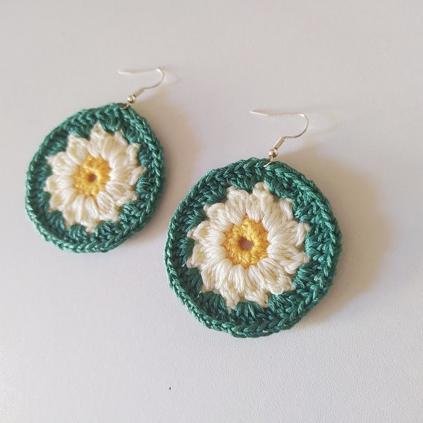 Boucles d'oreilles au crochet fleurs rondes pâquerette marguerite