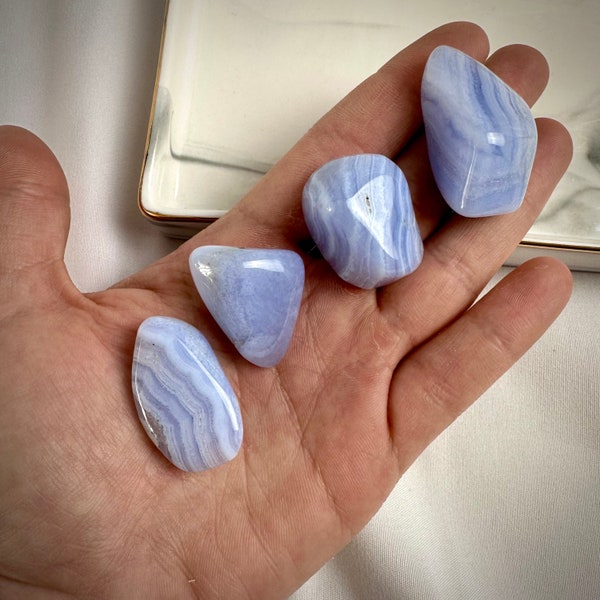 Blue Lace Agate Polished Crystals - Chalcedony Tumbled Stones