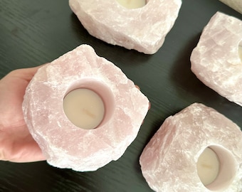 Rose Quartz Candle Holder | Gemstone Crystal Holderl | Spiritual Home Decor | Crystal Candle Holder