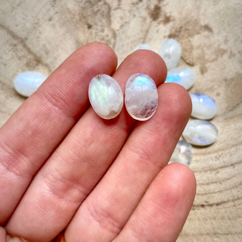 2 Pcs Set Moonstone 14x10 mm Rainbow Moonstone Cabochon Lot image 1