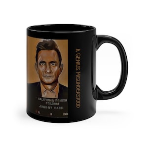 Johnny Cash Genius Misunderstood Inspirational Mugshot Mugs  Loved Collectible 11 oz. Black Mug