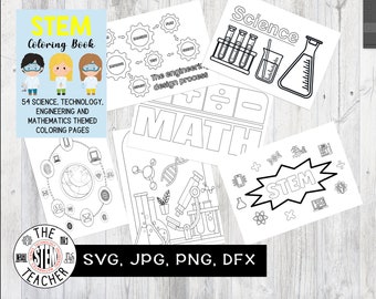 STEM Målarbok, Vetenskap, Teknologi, Ingenjörskonst, Konst, Matematik, Barnmålarbok Arbetsblad, Målarbilder Stem Häfte PDF
