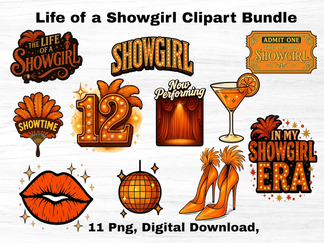 Showgirl Clipart Bundle | Life of a Showgirl | Orange Burlesque