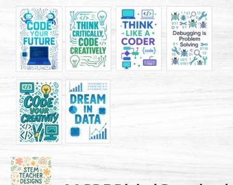 Coding Classroom Posters Set 2 | 6 Printable STEM Posters | Digital Download | Technology Classroom Decor