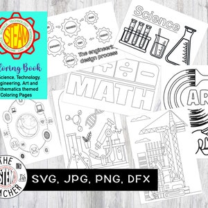 STEAM Coloring book, Science, Technology, Engineering, Art, Math, Kid&#39;s colouring book, Worksheets, Coloring pages digital download PDF
