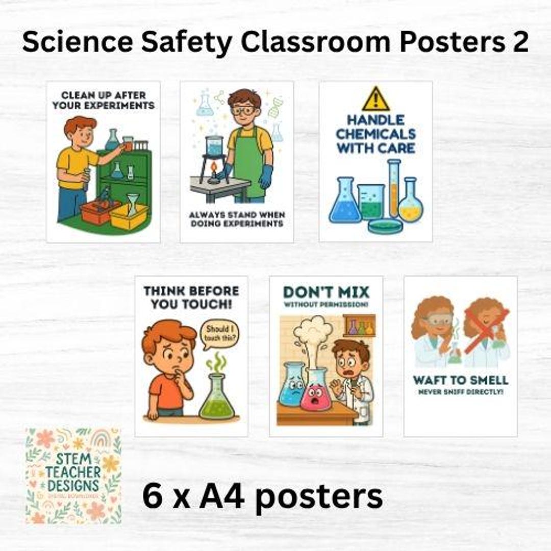 Science Safety Poster Set 2 For Classrooms 5 A4 Printable Posters 