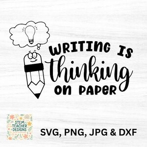 Writing is thinking on paper SVG, dfx, png, jpg files, Writing, Teacher t-shirt