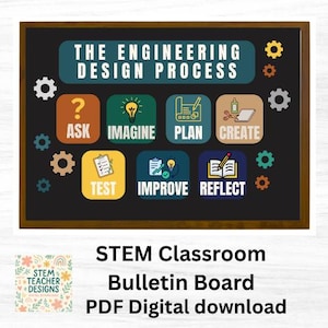 Printable Engineering Design Process Bulletin Board display - STEM, STEAM classroom  Digital download