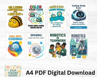Plakaty do klas robotyki | Zestaw plakatów edukacyjnych do kodowania robotów | Dekoracje do klas STEM | Wydrukuj PDF Cyfrowe pobieranie