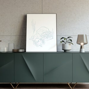 Octopus in Coral - Printable Wall Art PNG Digital Download