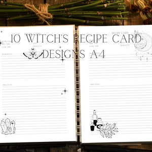 10 modèles de cartes de recettes de sorcières imprimables au format A4 - noir et blanc