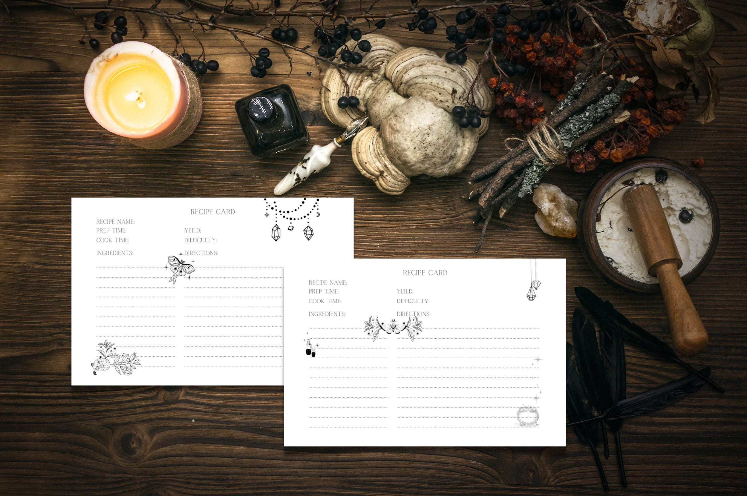 10 Printable Witch Recipe Cards Designs 6in X 4in - Black and White - Etsy