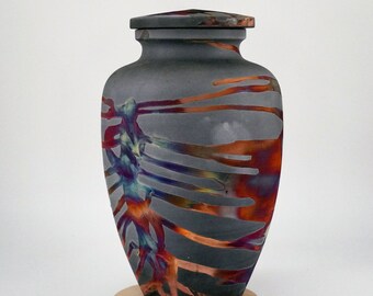 Omoide Ceramic memorial gift Urn for Adult Remains S/N8000106 - Raku Pottery 170 cubic inches handmade Cremation Vessel