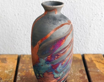 KOBAN raku art pottery vase - handmade ceramic home decor birthday day gift - room decor wall art gift for her rustic wedding art