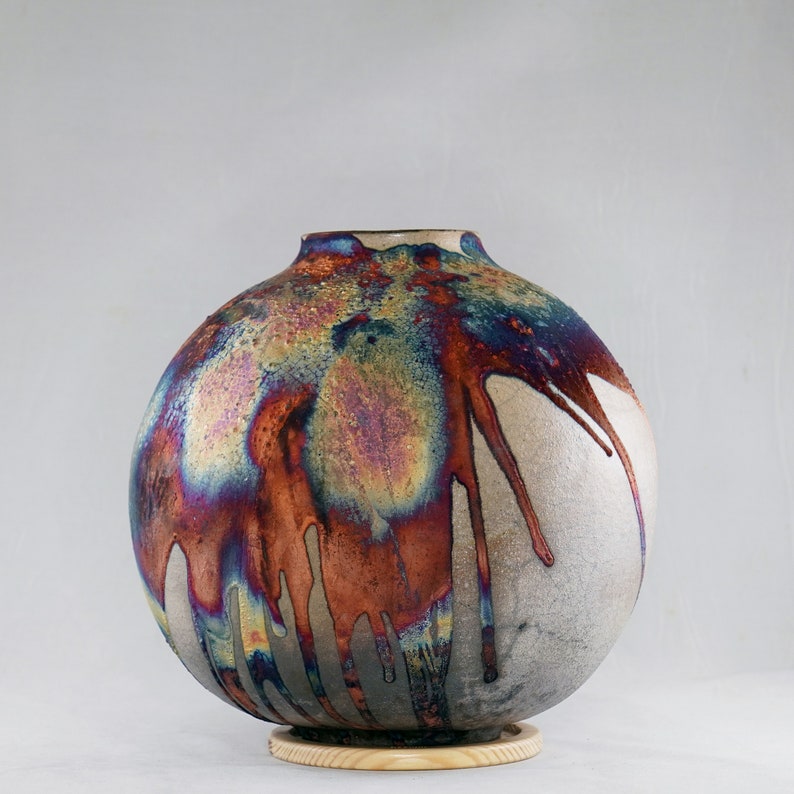 Raku Half Copper Matte Large 10 inch Globe Ceramic Art Vase S N0