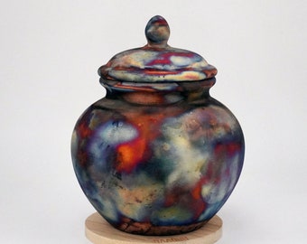 Tamashii Ceramic memorial gift Urn for Remains S/N8000067 - Raku Pottery 85 cubic inches Handmade Cremation Vessel Pet and Small Adult