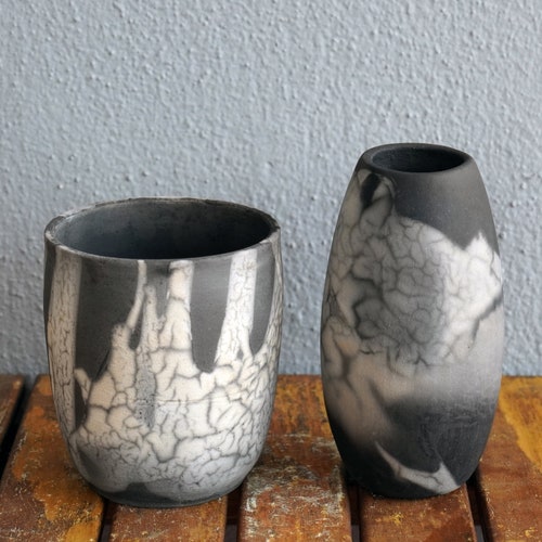 Shinsen Tsuri vase 2 pack - raku pottery vintage gifts for her, boho, gift box, shops new home bridesmaid wedding gift, home decor, fall decor