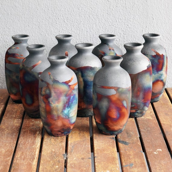 9 Vase Gift Set Raku Ceramic Pottery Vintage Gifts for Her Etsy