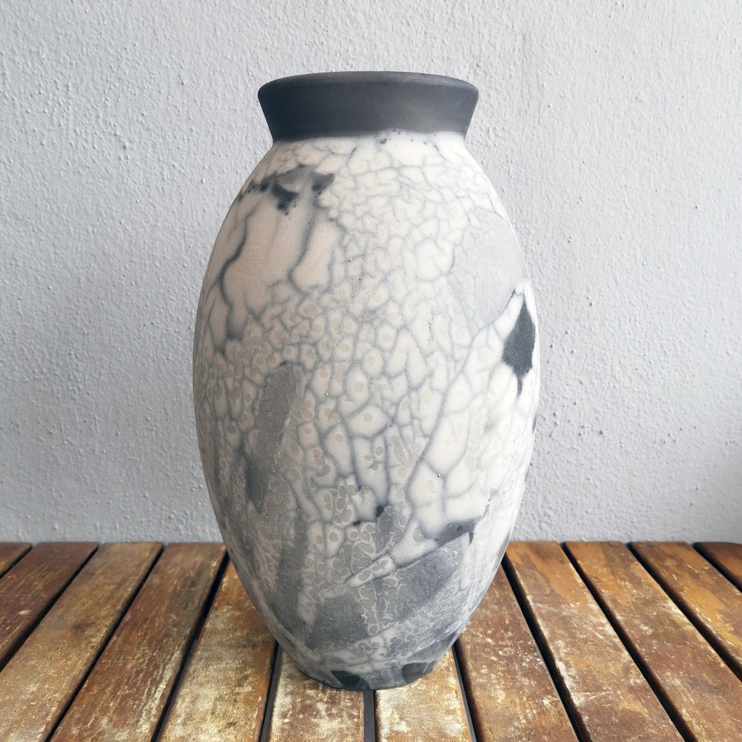 Large 13.5 Oval Vase 374 Raku Pottery Vintage Gifts Etsy