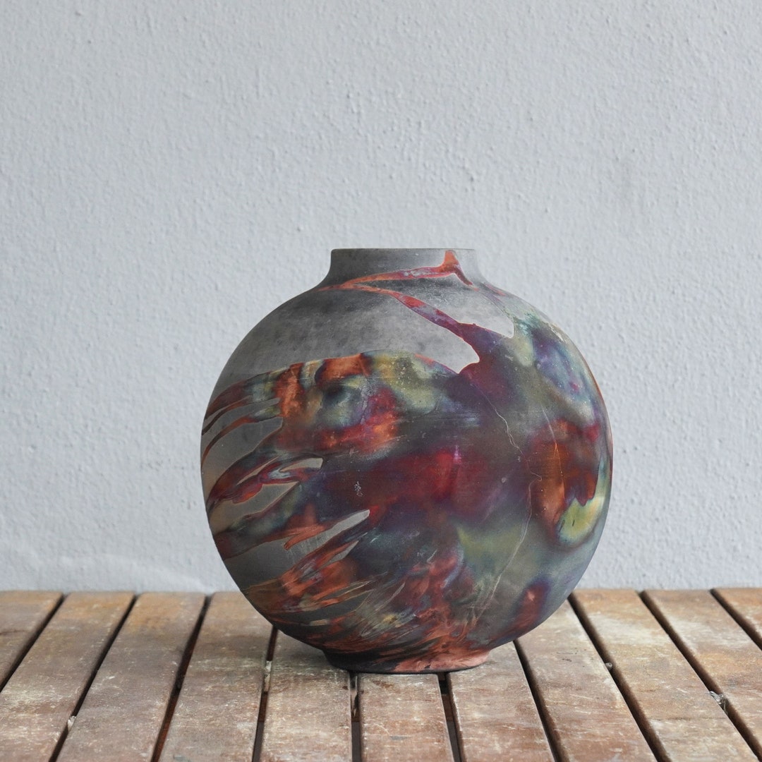 Large 11 Globe Vase 474 Raku Pottery Vintage Gifts for Etsy