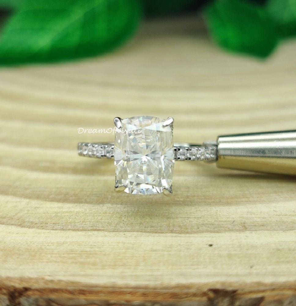 14K White Gold Elongated Cushion Diamond Wedding Ring 2.60 CT Etsy