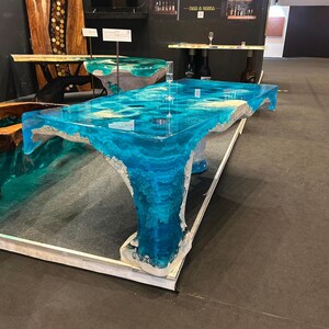 Handcrafted Marble & Epoxy Resin Table: Blue Ocean Design - Etsy