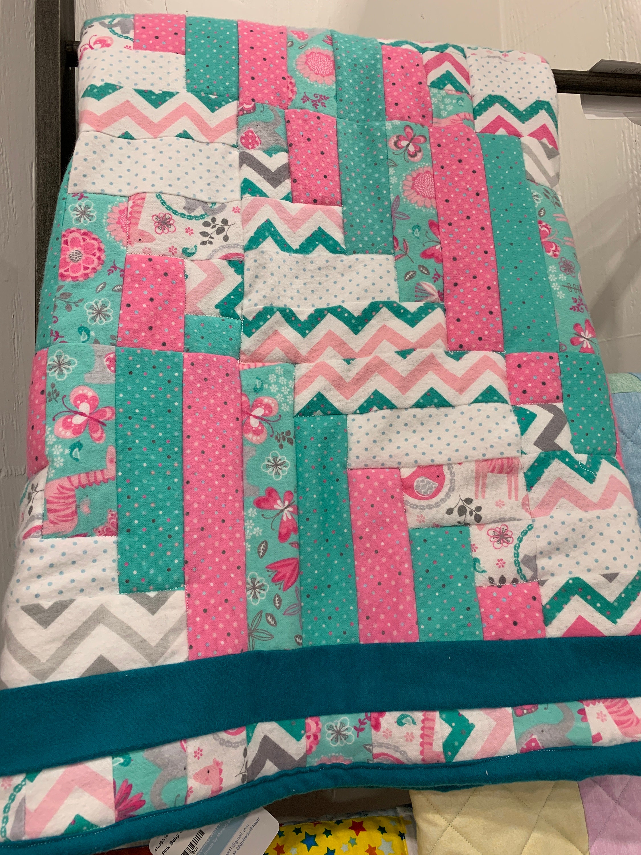 Pink/Green Log Cabin Baby Quilt Etsy