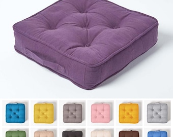 Rajput Ribbed Cotton Floor Cushion - 13 Colours, Comfy Seat Pad with Handle, OEKO-TEX® Certified - 40 x 40 x 8 cm - Handmade & Durable
