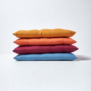 Plain Seat Pad with Button Straps 100% Cotton, Dining Room Seat Pad, Single & Pack of 4