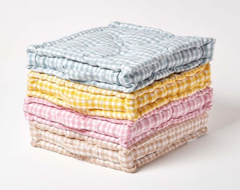 Cotton Gingham Check Floor Cushion, Booster Seat Cushion Pads - Indoor/Outdoor