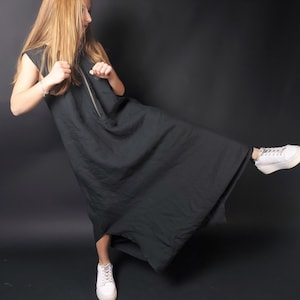 Black Drop Crotch Jumpsuit, Loose Linen Baggy Overalls, Wide Leg Flax Coverall, 2X 3X 4X Summer Harem Jumpsuit, Plus Size