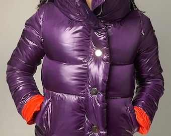 Purple Puffer Jacket, Down Jacket, Winter High Collar Jacket Purple Puffer Jacket, Down Jacket, Winter High Collar Jacket