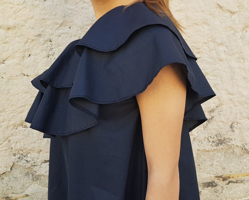 Black off Shoulder Mini Dress, One Shoulder Cotton Dress, Ruffle ...