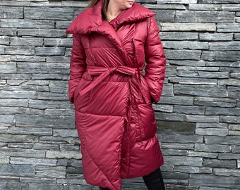 Long Maxi Puffer Jacket, Oversized Winter Down Jacket, Puffy Trench Coat For Women, Black Quilted Duvet Jacket, Plus Size
