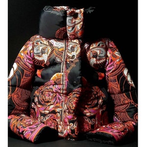 Colorful Women Puffer Jacket, Down Jacket Size S, Winter High Collar Jacket, Quilted Cropped Jacket, Bomber Jacket, Short Puffy Coat