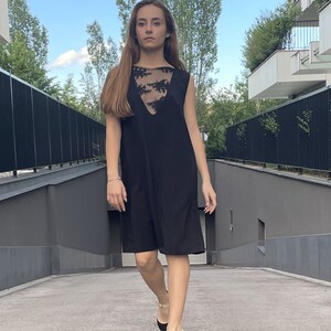 Little Black Front Lace Dress, Chic Mini Shift Dress, Plus Size Summer Dress, 2X 3X 4X Cocktail Dress, Couture