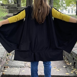 Oversized High Low Cotton Vest, Stretch Sleeveless Cover Up, Long Asymmetric Slit Waistcoat, 2X 3X 4X Black Loose Vest, Plus Sizе