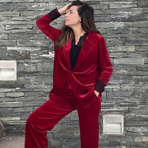 Short Velvet Women Blazer Coat, 2022 Red Velvet Wrap Top, Loose Lightweight Jacket, Casual Fitted Sleeved Velvet Vest, Plus Size